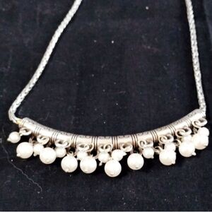 Brighton Silver Tone Necklace with Faux Pearls